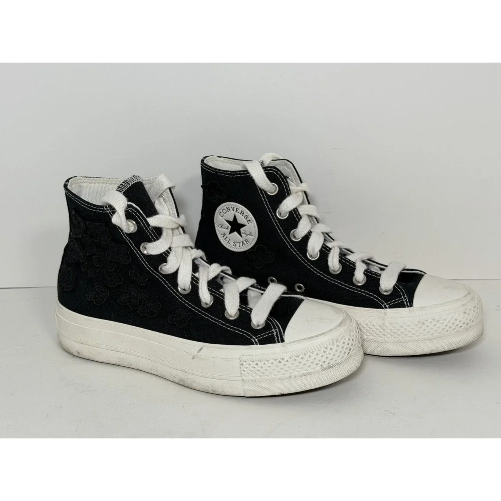Converse Chuck Taylor All Star Lift High 3D Flowers platform sneakers, Black, W7